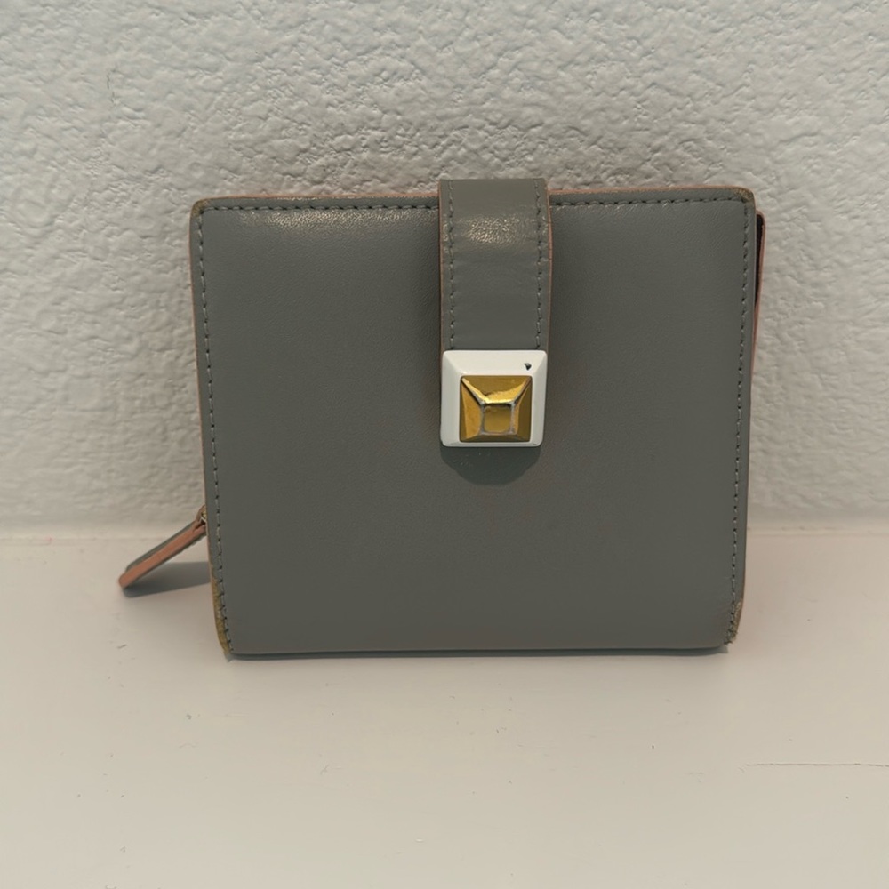 Fendi Grey Leather Stud Compact Wallet